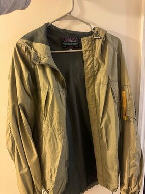 Mishka Olive Green Hooded Windbreaker with Yellow Accent